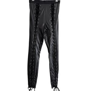 CURRENT MOOD | Dolls Kill Black Nancy Faux Leather Lace Up Corset Leggings Small